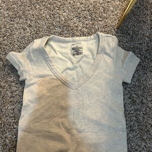 Wild Fable Ribbed V-Neck Top - Light Gray